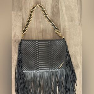 Brian Atwood Elegant Black Fringe Shoulder Bag